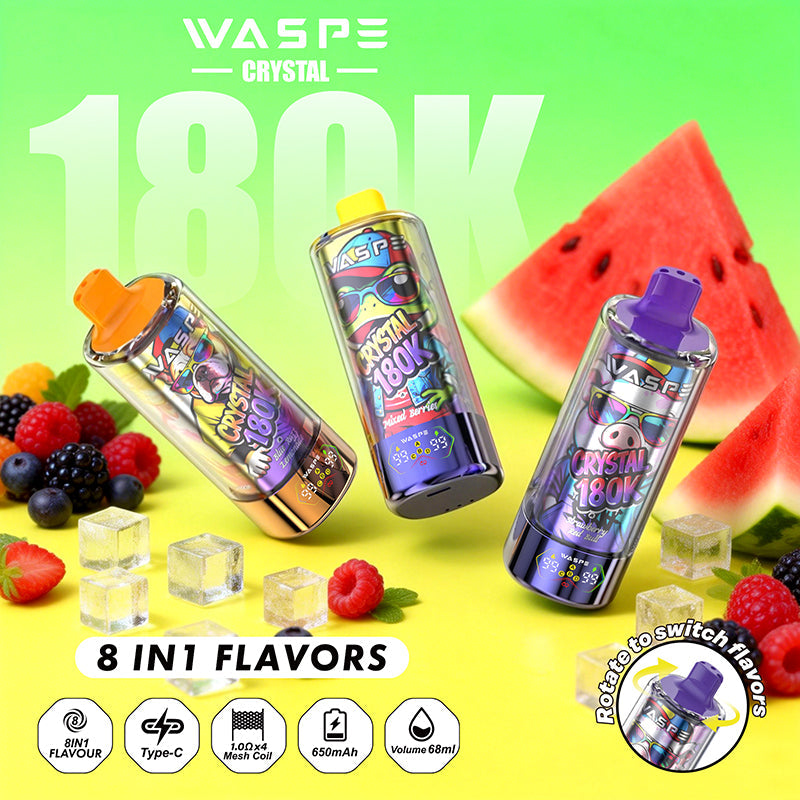EU Warehouse WASPE Crystal 8 in 1  180K Puffs 68ml Disposable Vape Wholesale - EsmoVape