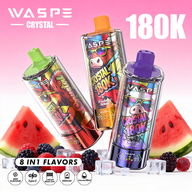 EU Warehouse WASPE Crystal 8 in 1  180K Puffs 68ml Disposable Vape Wholesale - EsmoVape