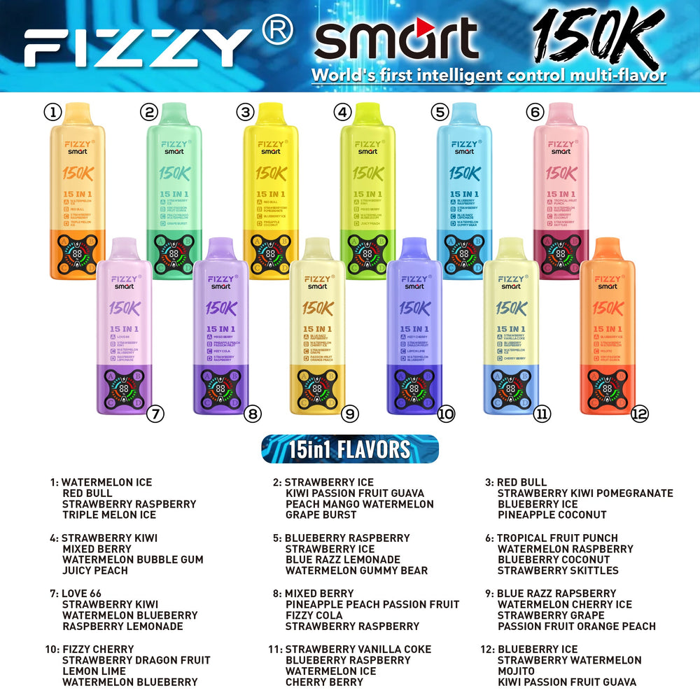 EU Warehouse FIZZY SMART 15 IN 1 150k Puffs 80ml Disposable Vape Wholesale - EsmoVape