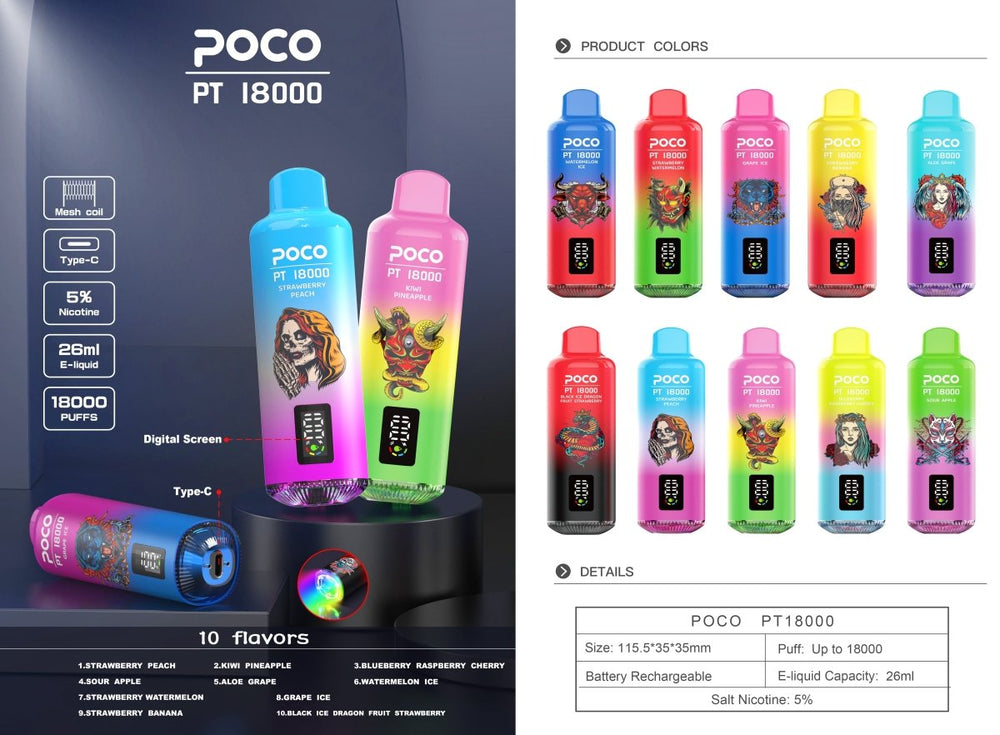 EU Warehouse POCO PT 18000 Puffs Disposable Vape Wholesale - EsmoVape