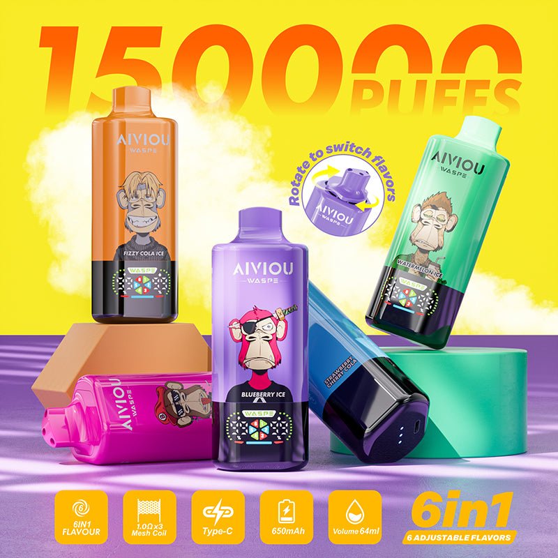 EU Warehouse WASPE AIVIOU 6 in 1 150k Puffs Disposable Vape Wholesale - EsmoVape