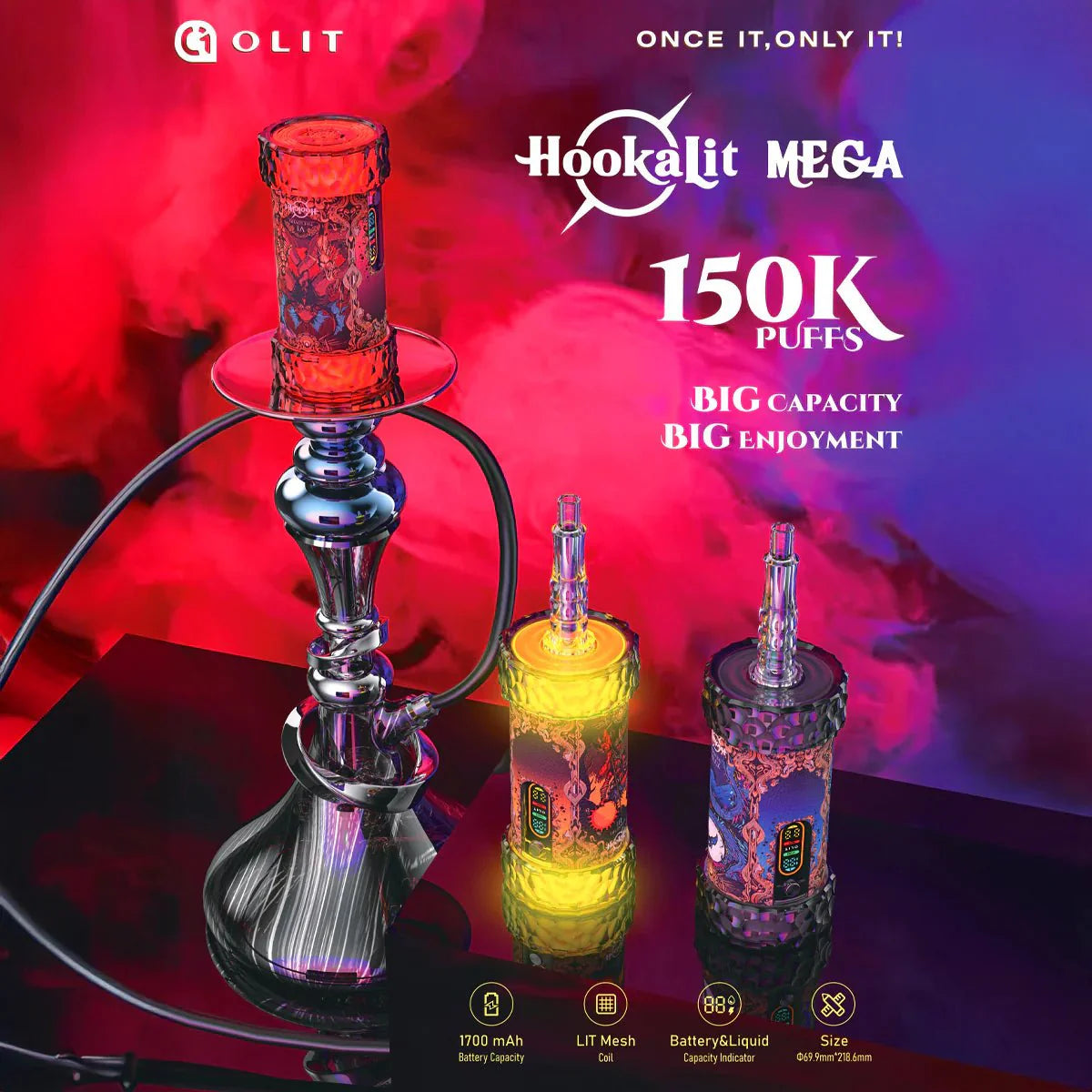 Olit Hookalit Mega 150k Puffs 80ml Disposable Vape Wholesale - [Esmo] Main image