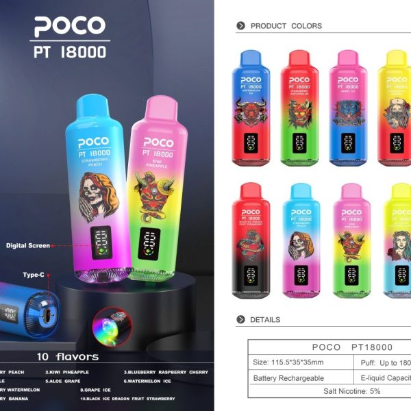 EU-Lager POCO PT 18.000 Züge Einweg-E-Zigarette Vape Großhandel – EsmoVape